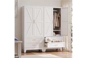Baborokic Metal Wardrobe Cabinet with Hanging Rod,71" Armoire Wardrobe Closet with 2 Drawers,Farmhouse Bedroom Armoire,Storage Cabinets with Door and Shelves for Bedroom,Laundry Room(White)