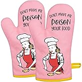 Miracu Funny Oven Mitts for Women, Fun Pink Cute Oven Mitt Set, Retro Baking Kitchen Mittens Stuff - Unique House Warming, Valentines Day, Birthday Cooking Gifts for Women Bakers Mom Wife Grilfriend
