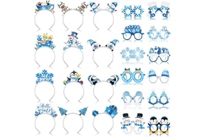 Pajean 24 Pcs Winter Party Favors Include 12 Snowflake Paper Eyeglasses 12 Snowman Headbands Photo Booth Prop Winter Party Wonderland Decorations for Christmas Baby Shower Holiday Birthday Supplies