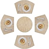 5PCS Round Placemats Wedge Place Mats Sets with Centerpiece Round Table Mats, ZOXILEN PVC Polyester Heat Resistant Non-Slip Placemats for Dining Table(Beige)