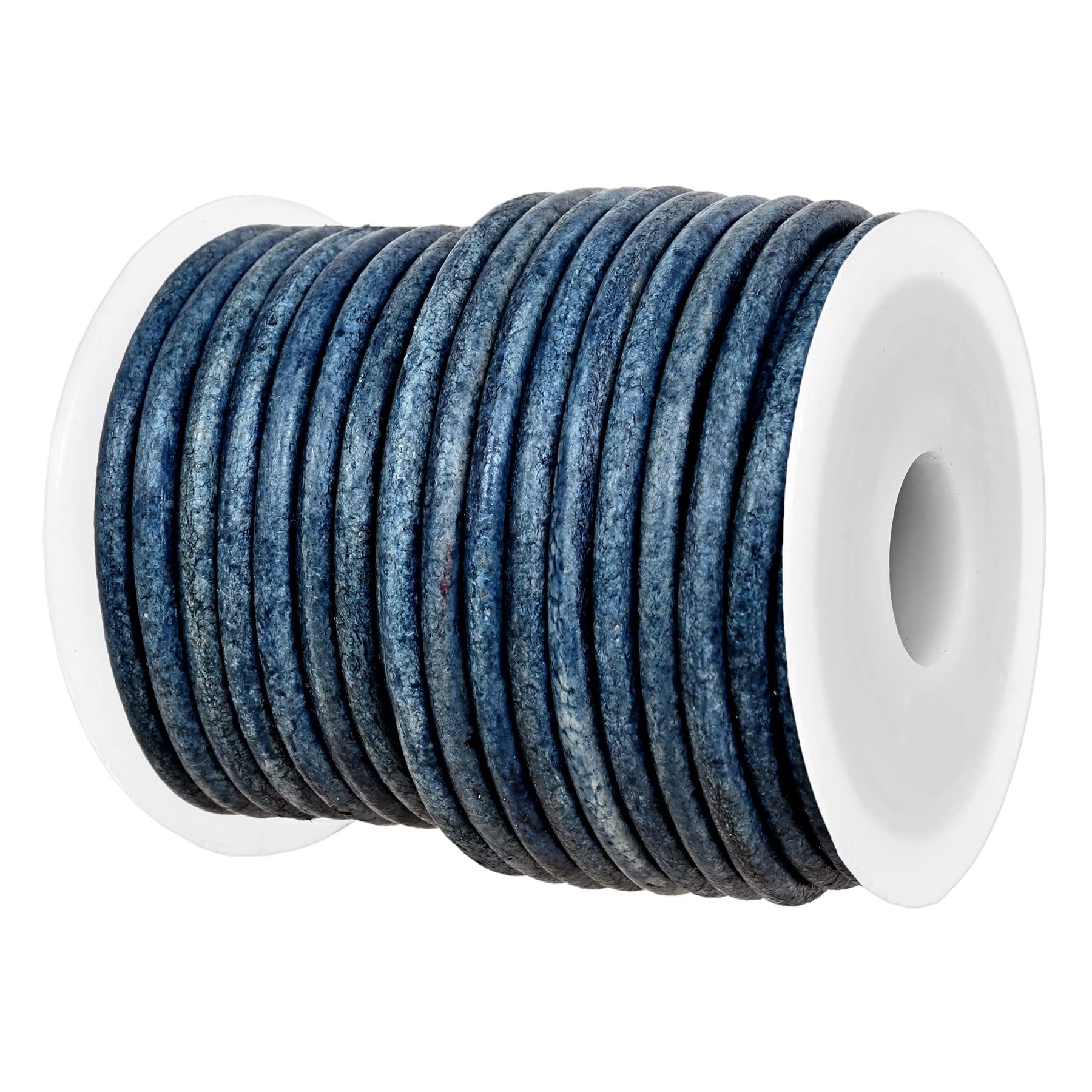 GENIQUE Real/Genuine Round Leather String Cord for Necklace, Bracelets, Jewellery, Braiding (3mm, Blue Distressed) — image 1