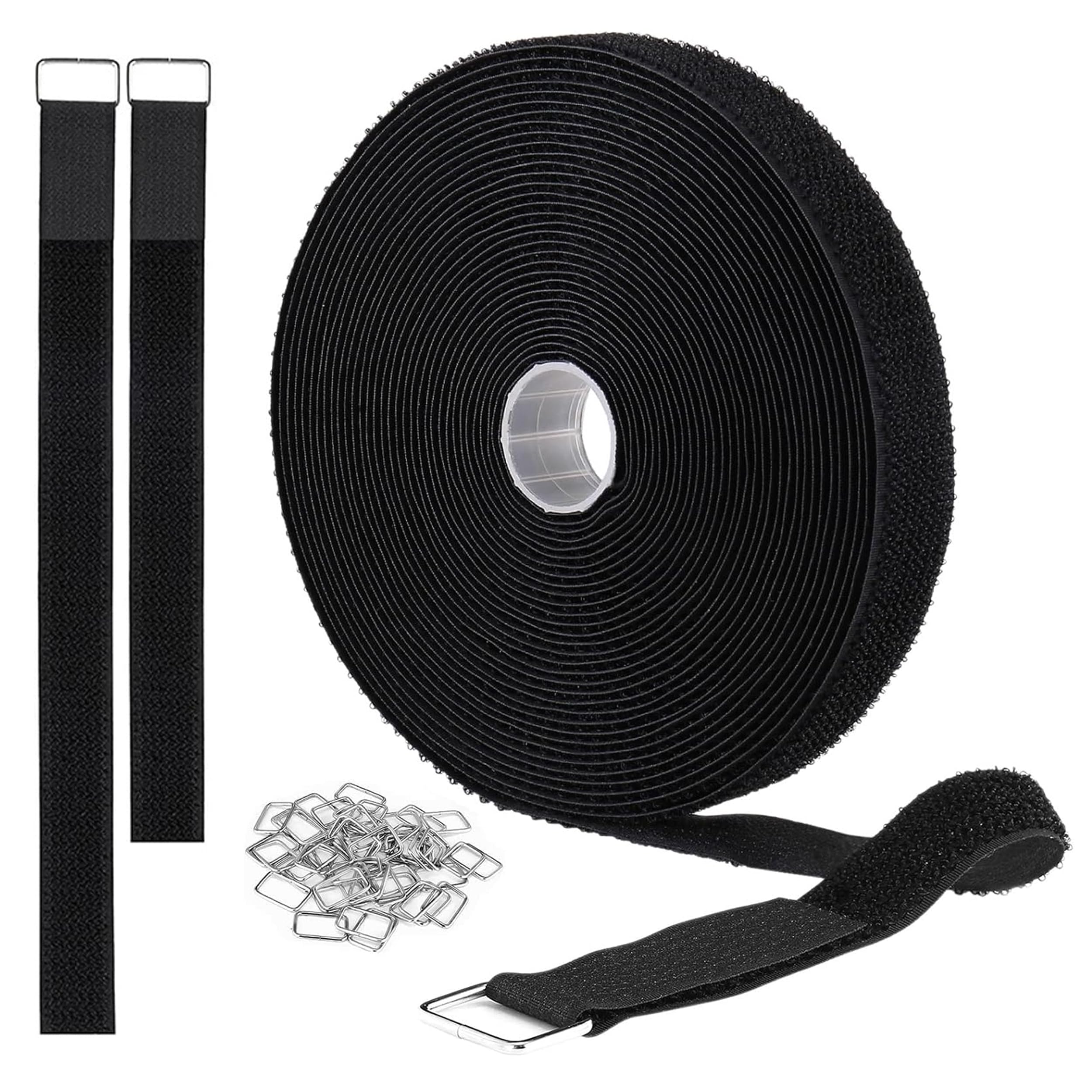 YWKJDDM Reusable Cable Ties 10m x 2cm Hook and Loop Straps with 50 Buckles, Adjustable Cable Straps for Cable Tidy Wire Management Cord Organiser