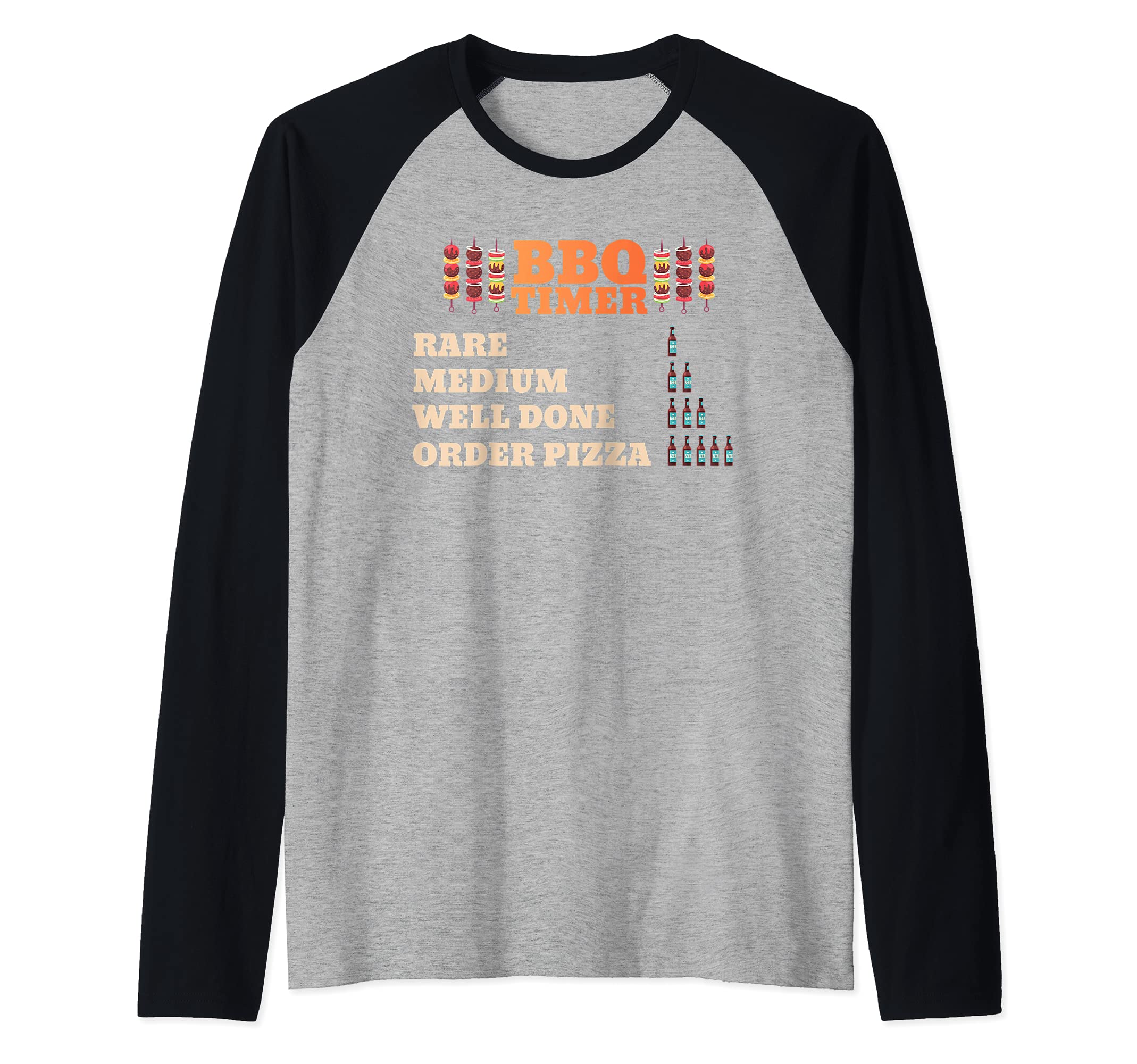 Funny BBQ Timer Barbecue Grill master Grilling Drinking beer Raglan Baseball Tee