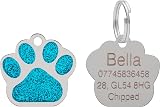 LARRYROO Personalised Engraved Pet Tag 27mm Turquoise Paw Glitter Stainless view 2