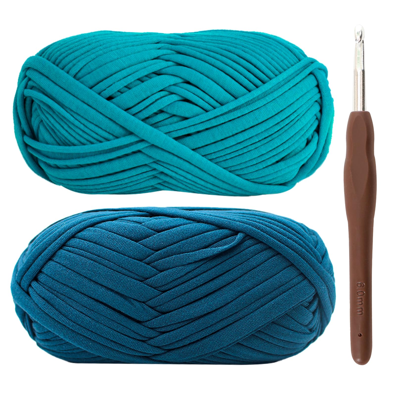 T-Shirt Yarn for Crocheting 2x100g Chunky Crochet Yarn with 6mm Hook, Perfect for Crocheting Projects - Beginner - Friendly Elastic Fabric for DIY Crafts (Blue)