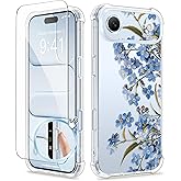 GVIEWIN for iPhone Air Case with Screen Protector, Upgraded [Full Camera Protection] [Non Yellowing] Floral Slim Shockproof Clear Women Phone Cover for iPhone 17 Air 6.5" (Aconite/Blue)