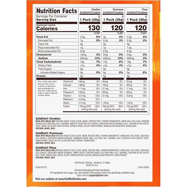 GOLDFISH CRACKERS SAY CHEEEESE VARIETY PACK WITH CHEDDAR, PIZZA AND PARMESAN, SNACK PACKS, 20 CT (18.8 OUNCES)