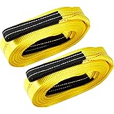 Pindex 2 Pack 2" x 20' Web Lifting Sling 11000 Lbs Breaking Force 3500 Lbs Pulling Forces Lift Sling Straps for Rocks Trees Mowers Tool Boxes in Trailers Tractors Trucks, Yellow