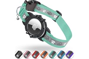 Reflective AirTag Cat Collar, FEEYAR Integrated GPS Cat Collar with Air Tag Holder and Bell, Safety Elastic Band Tracker Cat Collars for Girl Boy Cats, Kittens and Puppies [Green]