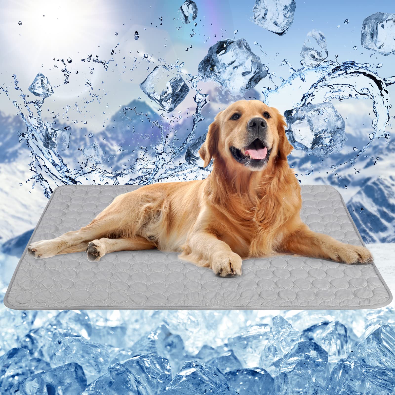 ANWA Reusable Dog Cooling Mat Extra Large 100x70cm, Easy-Fold Pet Cool Mat for Home Travel, Self Cooling Pad for Dogs Cats in Hot Summer