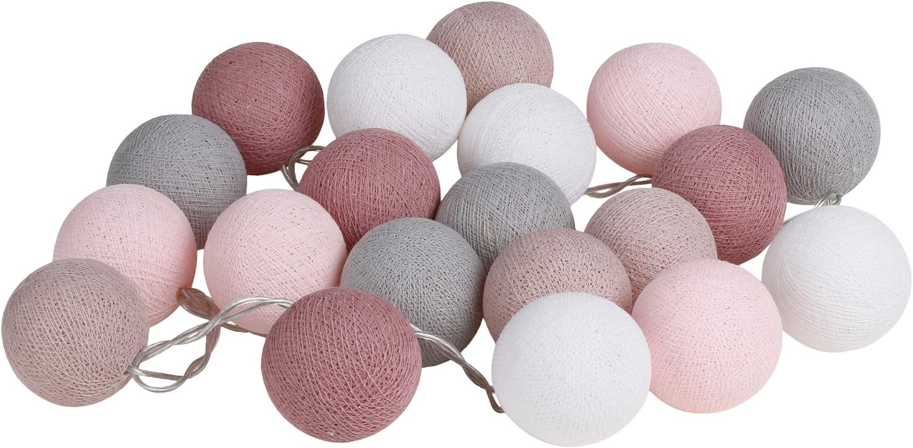 CHAINUPON 20 Cotton Ball String Fairy Lights Kid Bedroom,Home,Decor,Boys Girls Plug in Lights (Old Rose Gray)