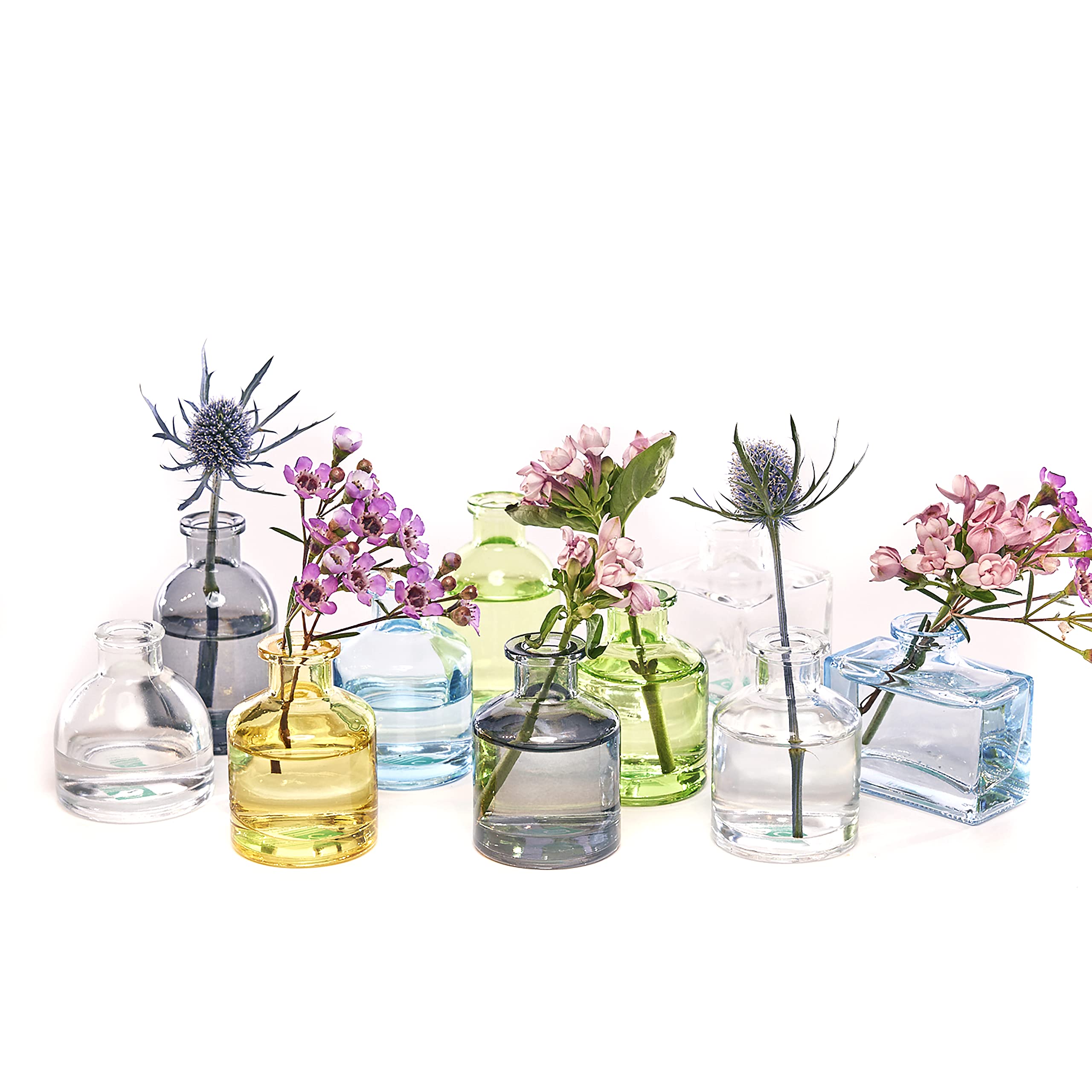 Chive ‘Loft’ Small Flower Vase — Cute, Beautiful Glass Vase for Flowers & House Plants — Set of 7 — Assorted Shapes & Colours
