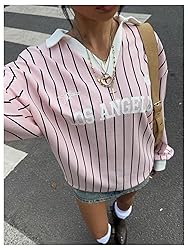 SOLY HUX Women's Oversized Tees Striped Letter