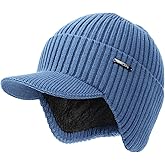 Wmcaps Winter Beanie with Brim and Ear Flaps, Outdoor Warm Fleece Lined Knit Hat Stocking Caps for Men Women