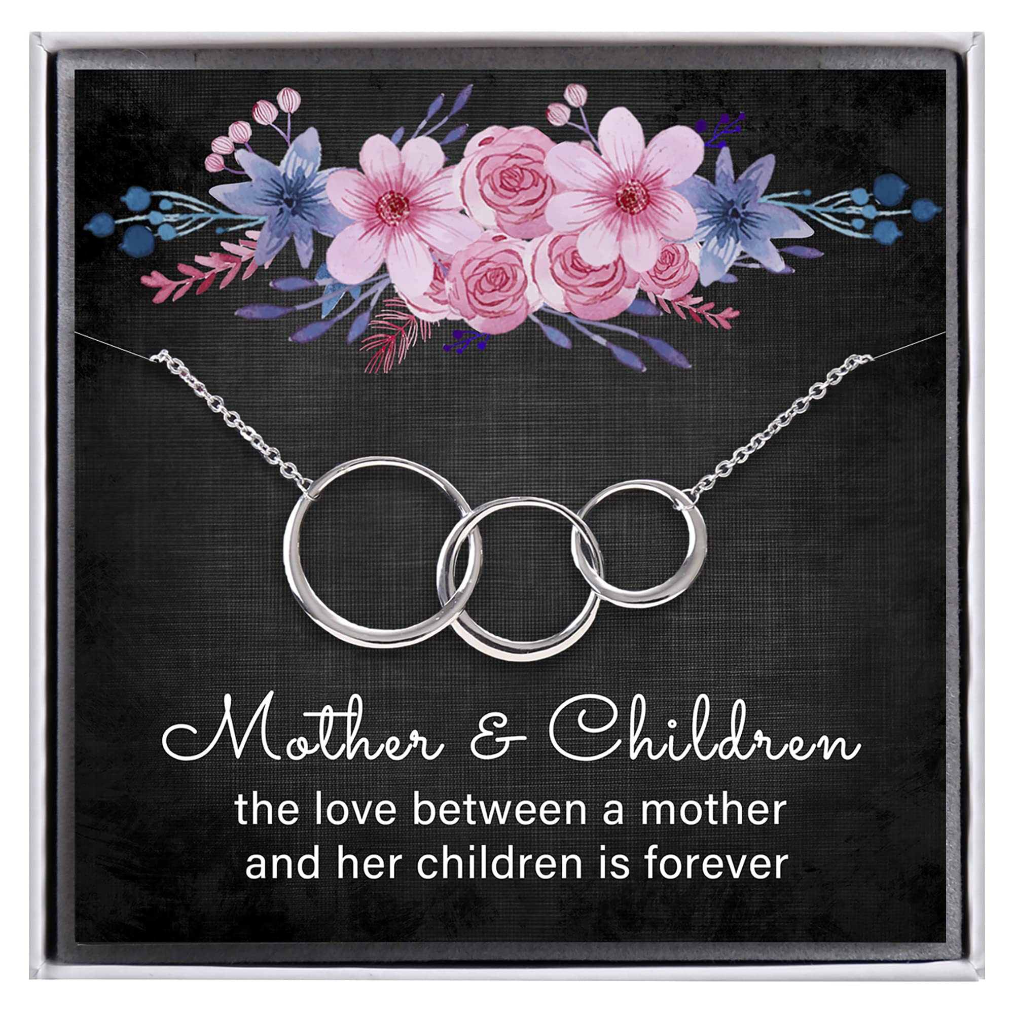 ALoveSoul Mother 2 Children Necklace - Sterling Silver Three 3 Interlocking Infinity Circles Necklace, Necklace for Mum, Birthday Gift for Mother Child
