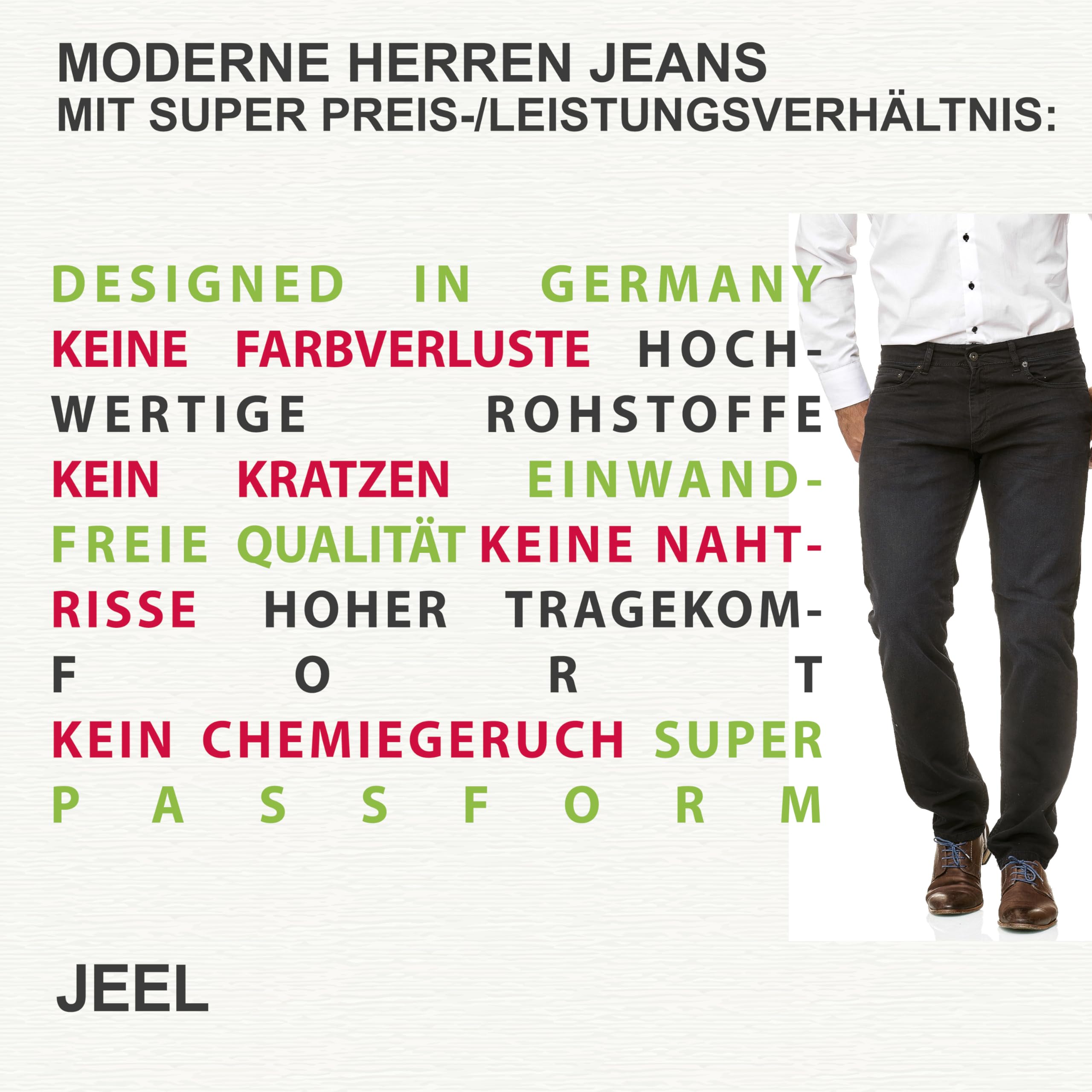 JEEL Herren-Jeans - Regular-Fit Straight-Cut - Stretch - Jeans-Hose Basic Washed 06-schwarz (verwaschen) 36W / 32L 6