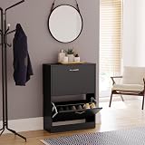 Vida Designs Wooden Shoe Cabinet 2 Drawers Dust-Proof Slim Hallway Black view 2