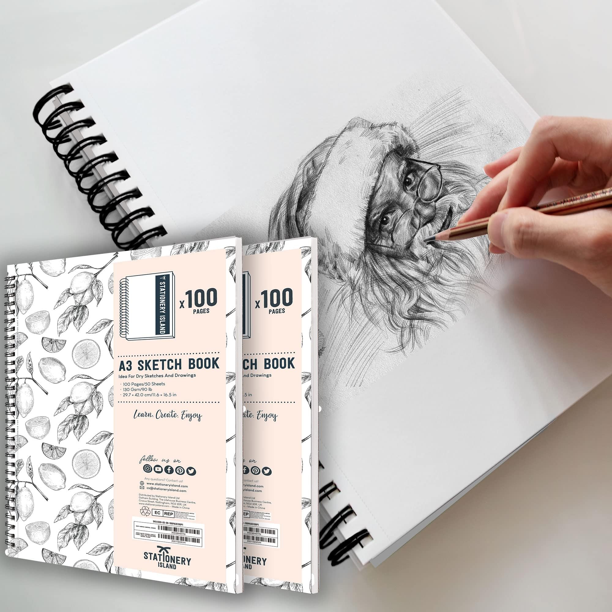 A3 Hardcover Drawing Book (130GSM), 50 Sheets/100 Pages, Spiral Bound Sketch Pad for Kids and Professionals for Drawing and Sketching