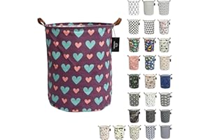 laundry baskets,bedroom hamper,kitchen organization,GodenMoninG 62.8L Waterproof Round Cotton Linen Collapsible storage basket. (Purple Love Heart)