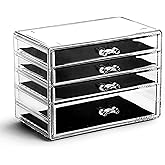 BINO THE MANHATTAN SERIES Acrylic Makeup Drawer Organizer- 4 Drawers | Clear Beauty Organizers and Storage| Cosmetic & Drawer| Home Organization| Jewelry Vanity Accessories