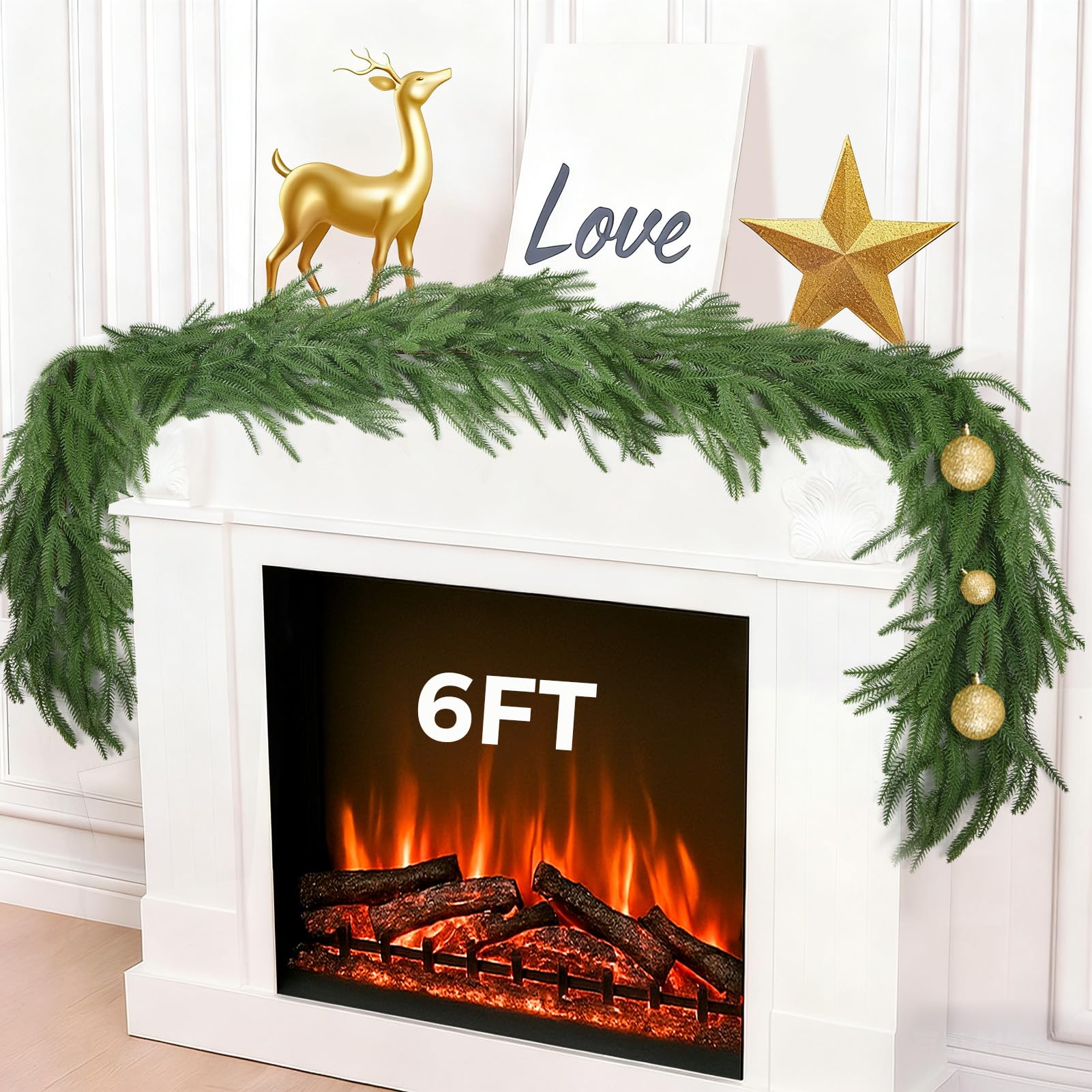 Photo 1 of 6 FT Christmas Norfolk Pine Garlands, Winter Decor Real Touch Pine Garland, Artificial Greenery Xmas Garland for Holiday, Table, Wall, Fireplace, Mantel, Indoor & Outdoor Decoration (1 Pack, 6 FT)