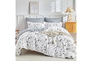 Lekesky Reversible Duvet Cover King Size, White Grey Tree Branch Pattern Comforter Cover King 3pc Super Soft Microfiber Breathable Botanical Bedding Sets with Zipper Ties