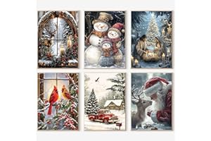 LWZAYS 6 Pack Christmas Paint by Numbers Kit for Adults, Snowman Adult Paint by Number Kits, Santa Claus Paint by Numbers for Adults, Cardinal Acrylic Painting on Canvas for Home Wall Art Decor 16x12 Inch