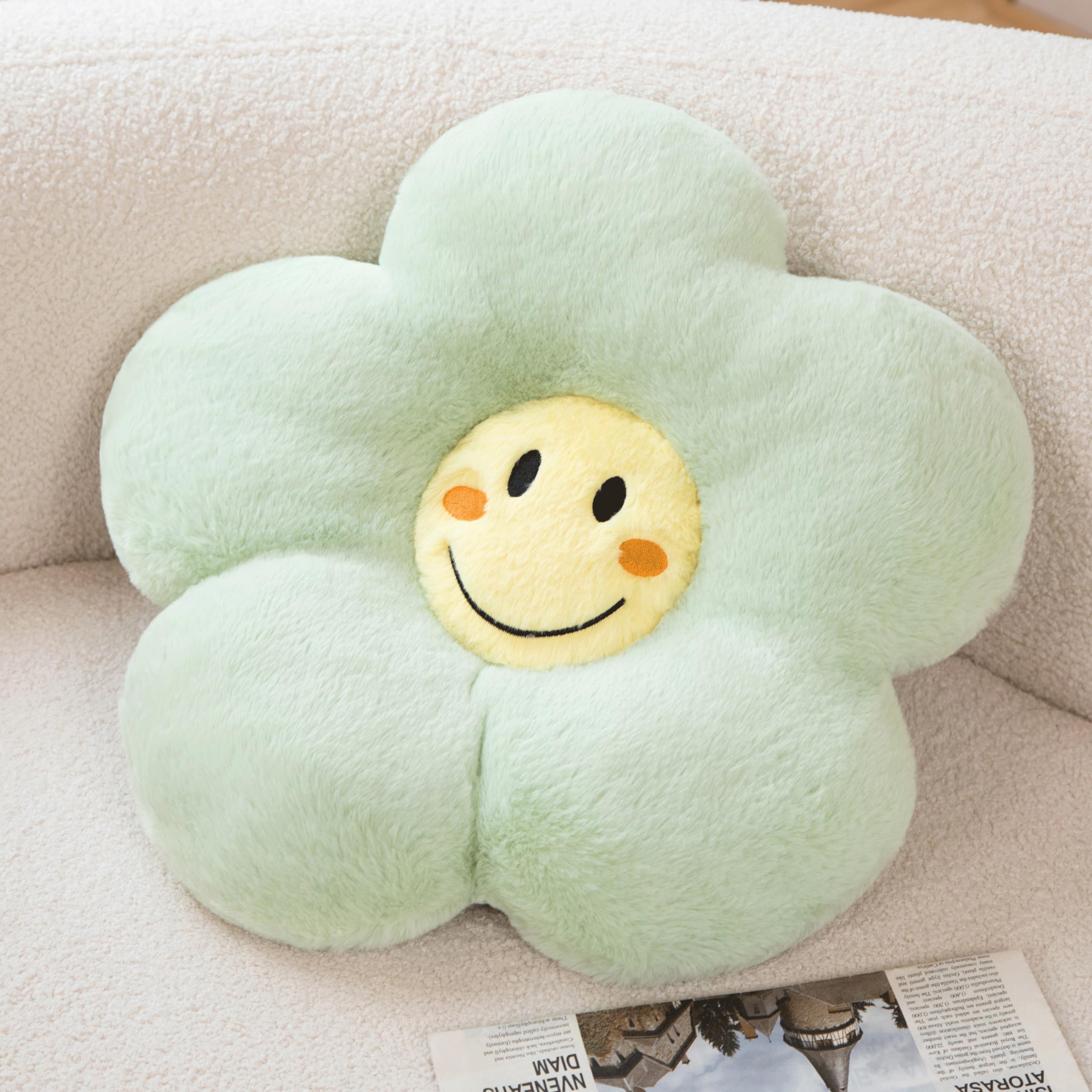 Photo 1 of AmyToo 18” Green Flower Pillow Flower Shaped Throw Pillow Colorful Smile Daisy Flower Pillows Seating Cushions for Adults Kids Throw Pillows Couch Decor