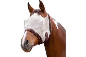 KENSINGTON PROTECTIVE PRODUCTS Kensington UV Fly Mask with Fleece Trim - Protective Mask with Dual Ear Opening & Forelock Freedom - Large, Desert Sand