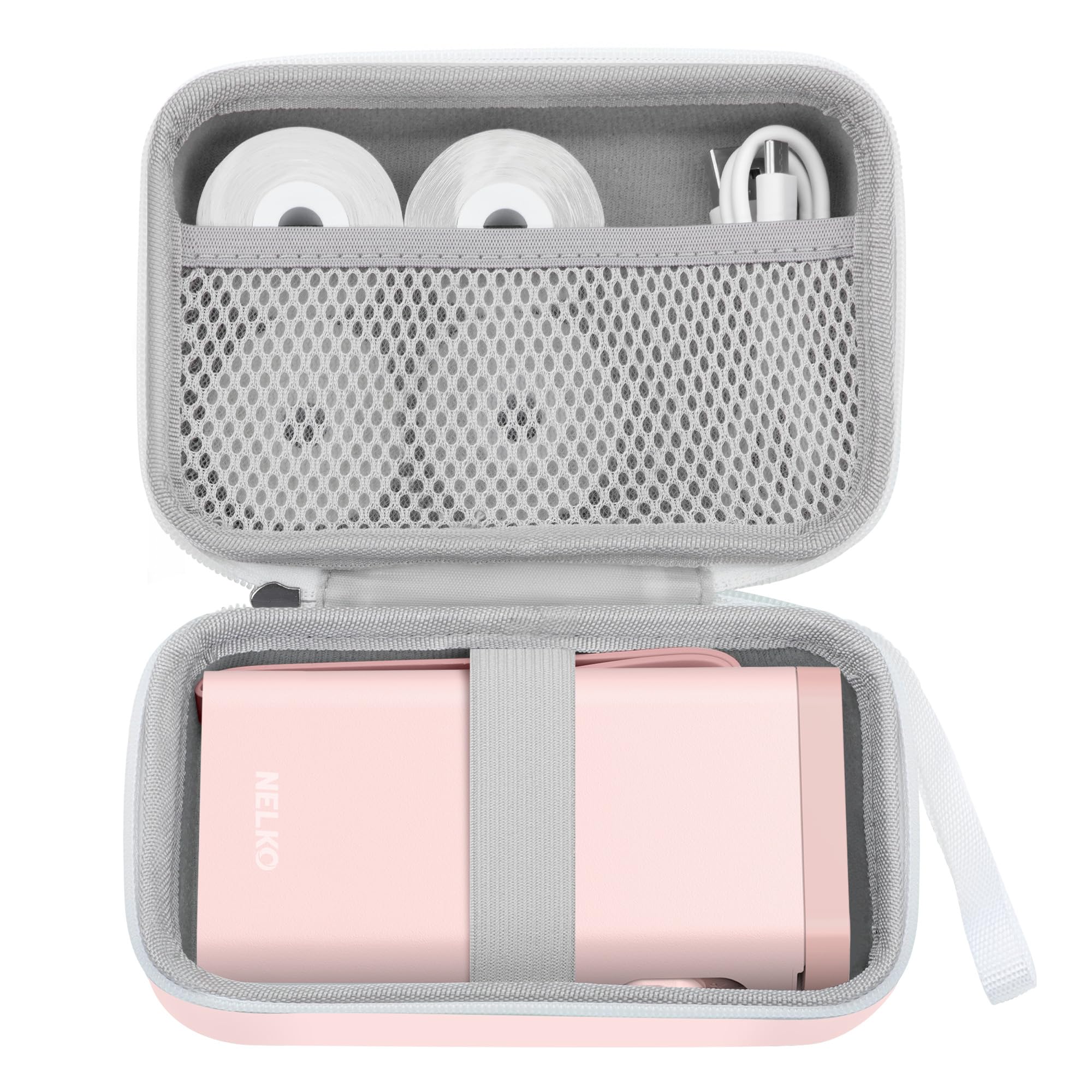 Photo 1 of Nelko Genuine Case Compatible P21 Label Maker, Compatible with Most Mini Label Printers, for Labeler Makers & Labeling Tapes, Box with Mesh Pocket for Batteries Accessories (Case Only), Pink