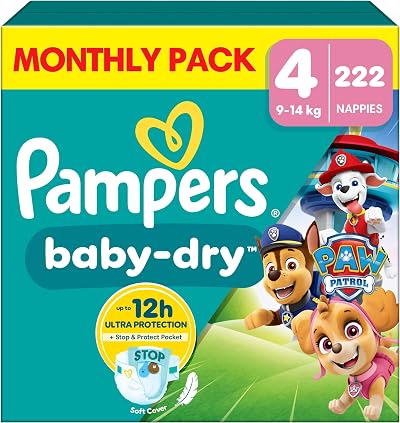 Pampers Baby-Dry Paw Patrol Edition Size 4 222 Nappies 9kg-14kg