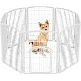 IRIS USA 8-Panel Dog Playpen, Pet Enclosure, White | Puppy Training, Multi-Shape Setup, Flexible Boundary, Custom Pen Configuration, Secure Door Latch, Stable Non-Tip Base