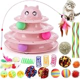 Suhaco 21 Pack Cat Toys Indoor Interactive Kitten Toy Roller 3 Level Pink