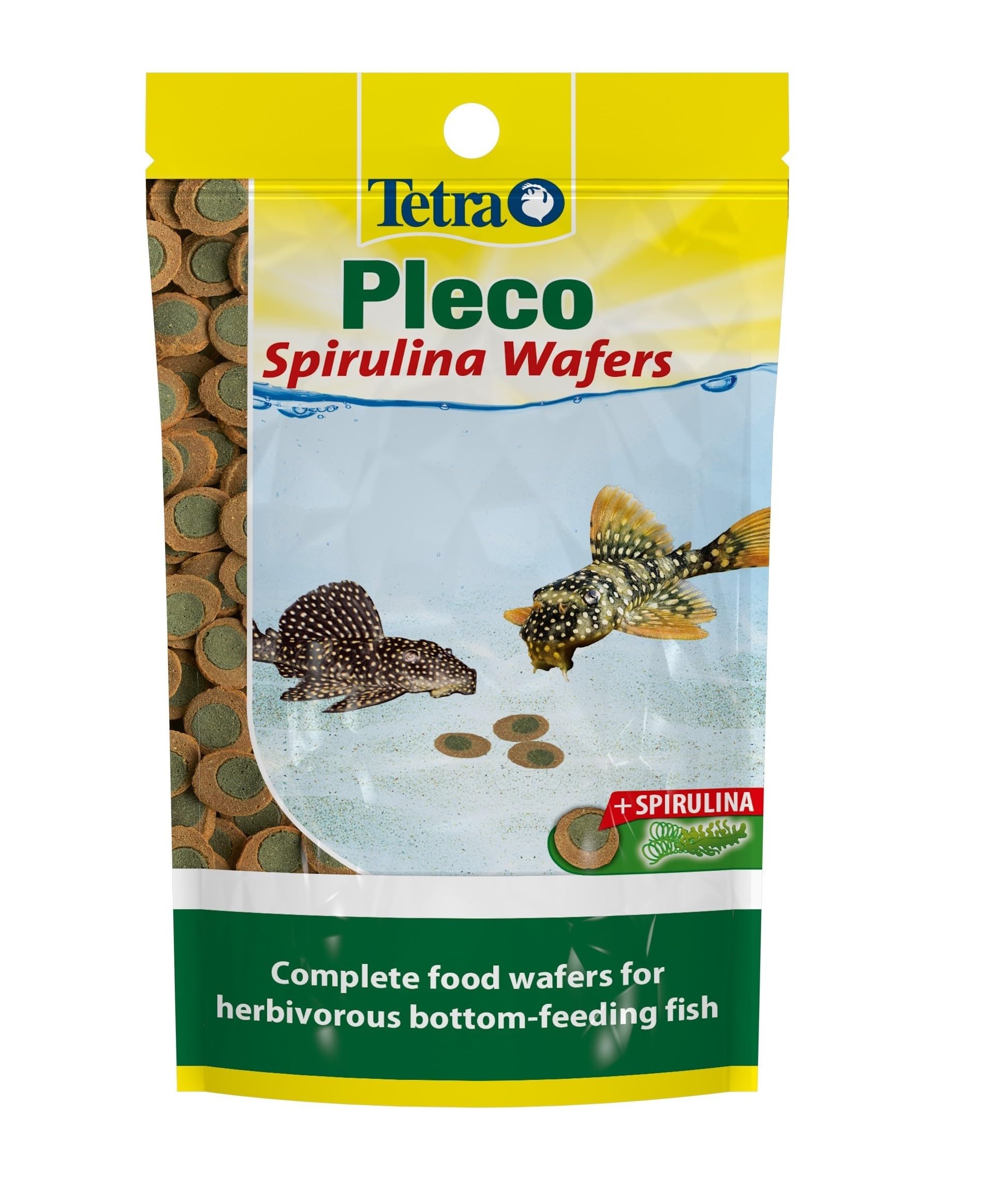 Tetra Pleco Fish Food Spirulina Wafers 42g, 100% Vegetable Premium Fish Food for Bottom Feeding Fish