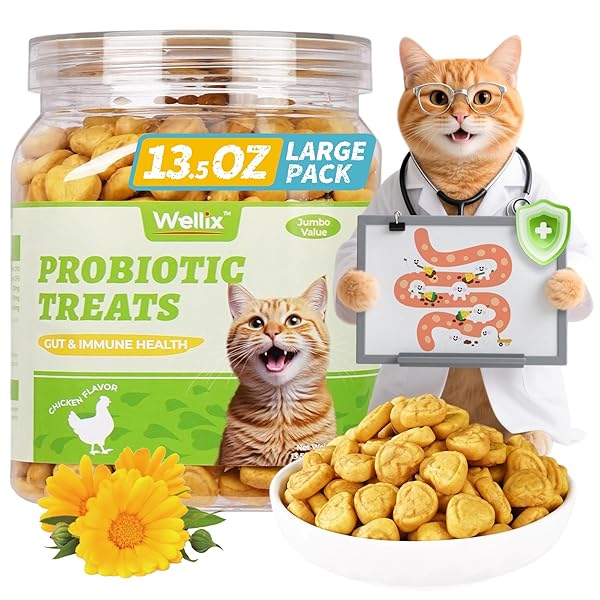 WELLIX 13.5OZ PROBIOTIC HEALTH SUPPLEMENT CAT TREATS FOR...