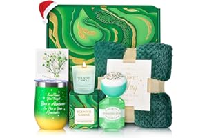 TRSILLE Christmas Gifts for Women, Christmas Birthday Gifts for Women, Green Get Well Soon Self Care Gifts Relaxing Spa Basket with Luxury Flannel Blanket for Mom Christmas Sister Wife Girlfriend