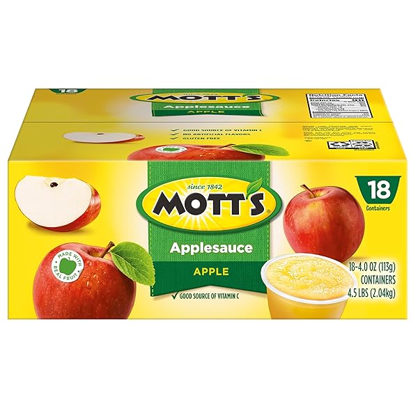 MOTT’S APPLESAUCE, 4 OZ CUPS, 18 COUNT, NO ARTIFICIAL FLAVORS, GOOD SOURCE OF VITAMIN C, NUTRITIOUS OPTION FOR THE WHOLE FAMILY