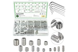 AVRESTYPT 300 Pcs 24 Size Set Screws Assortment Kit (M3, M4, M5, M6, M8) Metric & SAE Allen Set Screws for Bathroom Fixture Metric Bolt Assortment for Door Knobs, Faucets, Plumbing