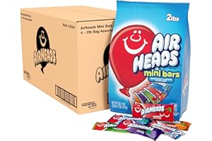 Airheads Mini Bars, Halloween Trick or Treat Candy, Assorted Flavors Variety Pack, Individually Wrapped Bulk Candy for Adults & Kids, Party, Pantry, Non-Melting, 80 ct Bag (Box of 4 Bags)