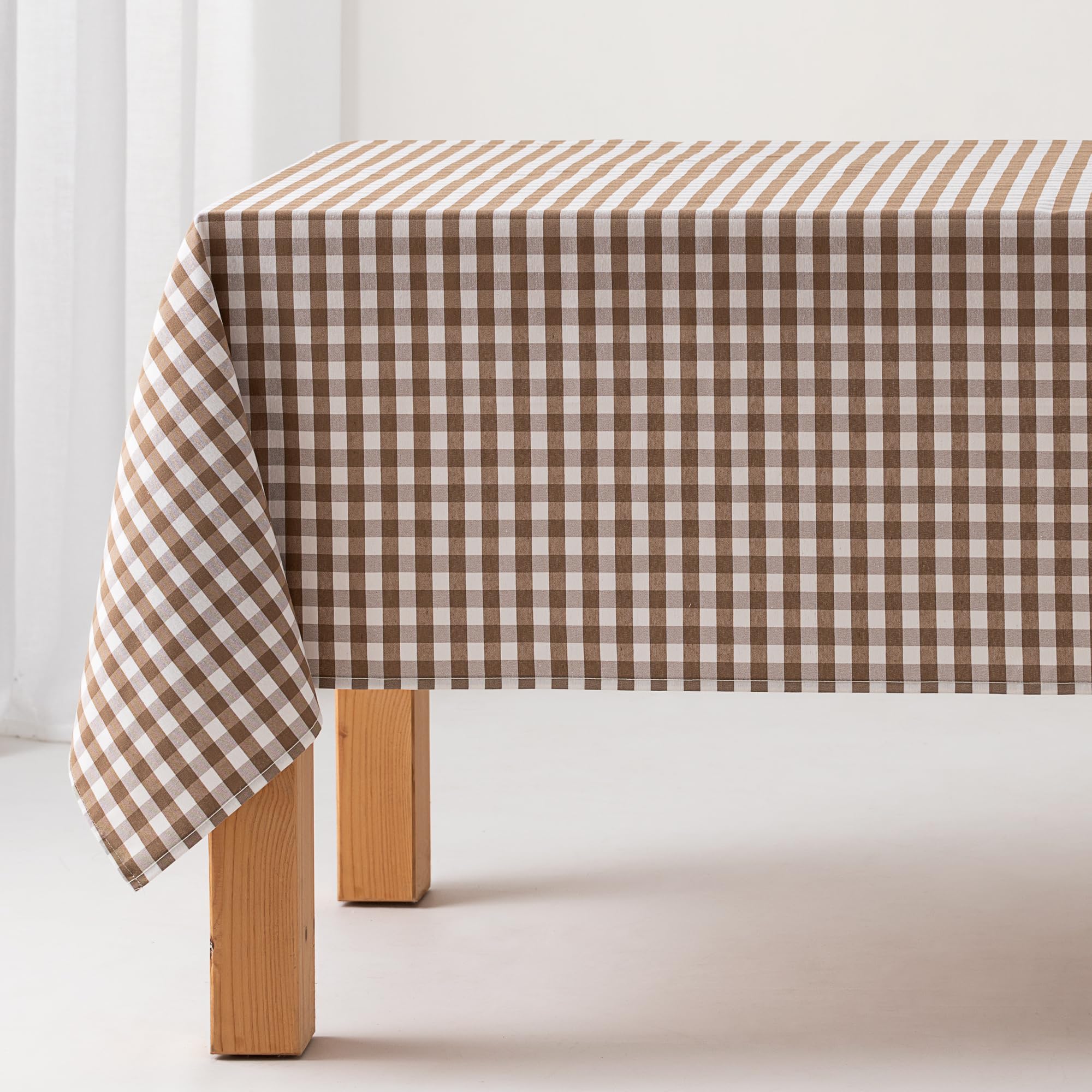 Stain-Resistant Gingham Tablecloth, Cotton, Fabric Touch, 140 x 240 cm, Taupe — image 1
