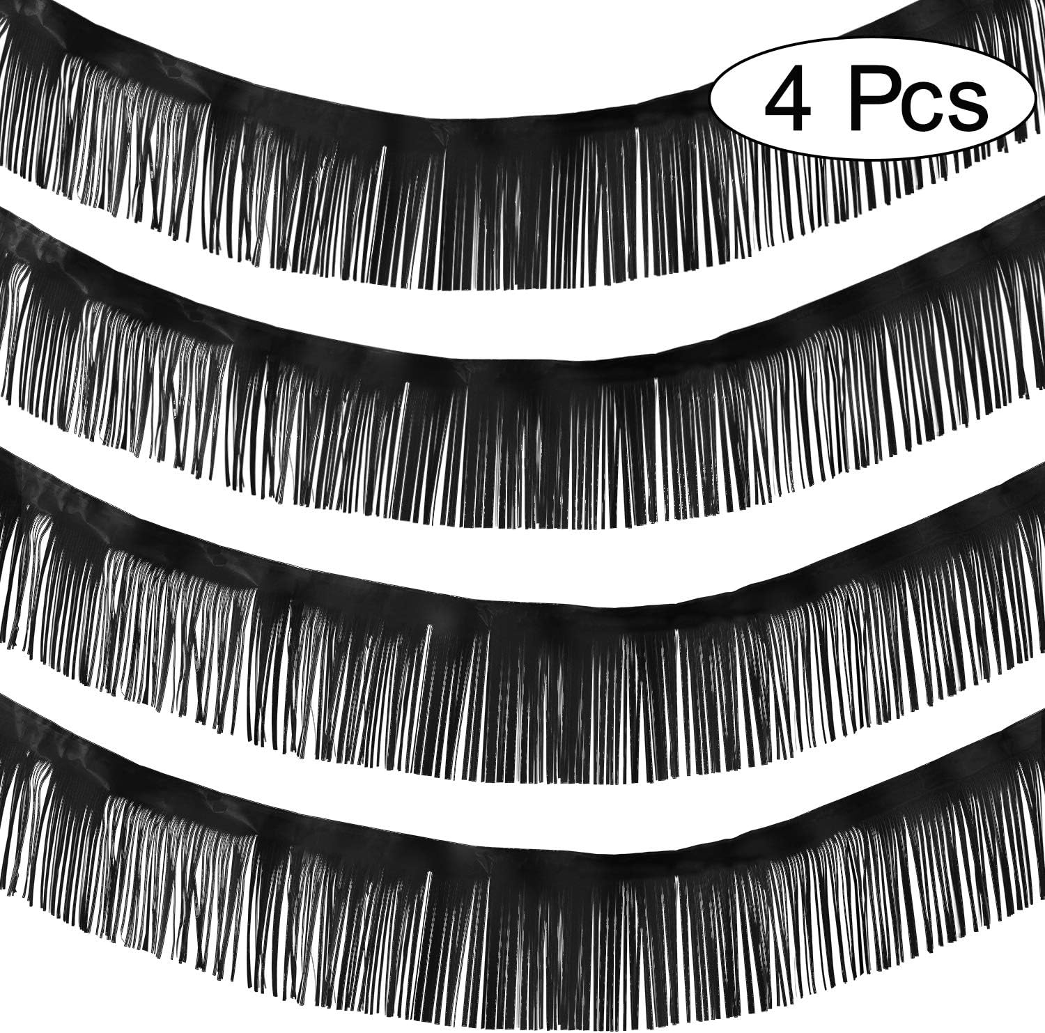 4 Packs 10 Feet Fringe Garland Foil Fringe Garland Metallic Tinsel Foil Garland Wall Hanging Fringe Banner for Wedding Birthday Parties Holiday Decorations and More (Black)