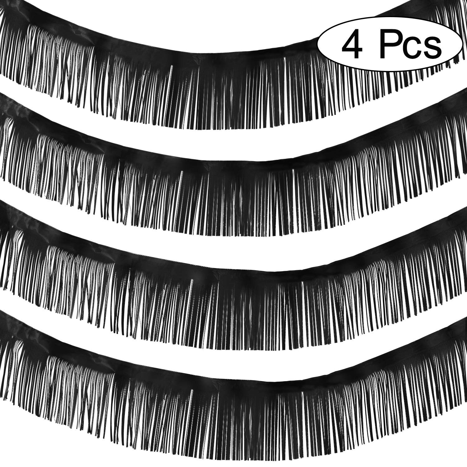 4 Packs 10 Feet Fringe Garland Foil Fringe Garland Metallic Tinsel Foil Garland Wall Hanging Fringe Banner for Wedding Birthday Parties Holiday Decorations and More (Black) โ image 1