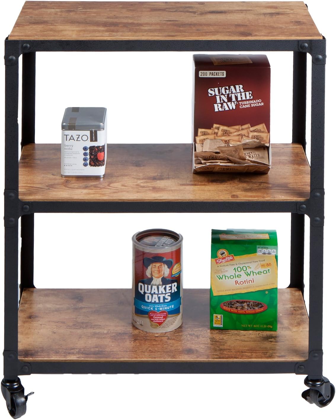 Mind Reader Charm 3 Tier Wood/Metal Untility Cart, Black/Brown: Home & Kitchen