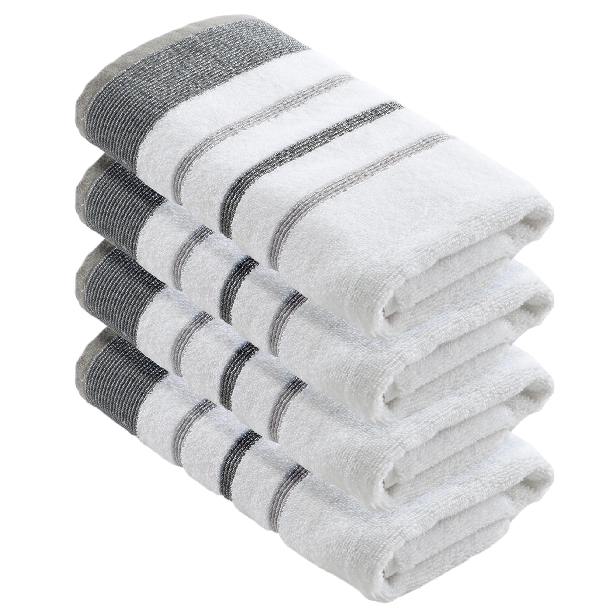 Great Bay Home 4-Pack Luxury Hotel/Spa 100% Turkish Cotton Striped Decorative Hand Towels, 500 GSM. Includes 4 Hand Towels. Noelle Collection Brand. (Hand Towels, Dark Grey/Light Grey)