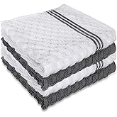INFICRIME 4 Pack 100% Cotton Wash Cloth, 12x12 Inch Highly Absorbent and Soft Feel Fingertip Towels, Machine Washable Washcloths for Bathroom, Gym, Hotel, Spa and Kitchen, White/Grey