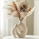 Lvases Snuggle Hollow Ceramic Vase Set of 2, Nordic Modern Boho ins Style Decorative Ceramic Aesthetic Flower Vase for Home Decor (Milky White W 6.3" X H 8.4")