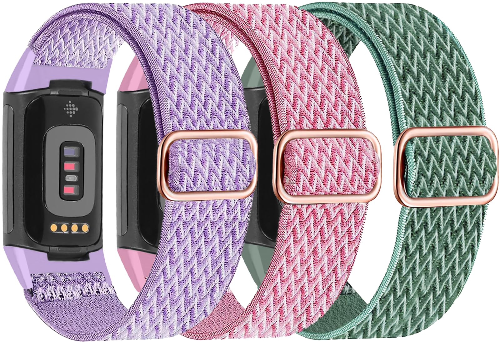 Nigaee 3 Pack Elastic Nylon Straps Compatible with Fitbit Charge 5/Charge 6 Strap, Stretchy Adjustable Fabric Breathable Replacement Straps for Women Men