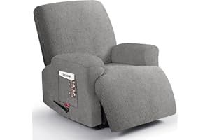 Jcones 3 Pieces Stretch Recliner Chair Covers - Plush Fabric Slipcovers & Durable Furniture Protectors for Kids and Pets (1 Seater, Light Gray)