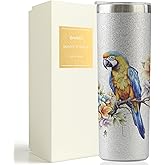 Onebttl Parrot Gifts for Parrot Lovers, 20oz Silver Glitter Skinny Tumbler included Lid & Straw