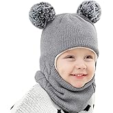 Baby Girls Boys Knitted Winter Hat Scarf Toddler Kids Earflap Hood Scarves Caps Fleece Lined